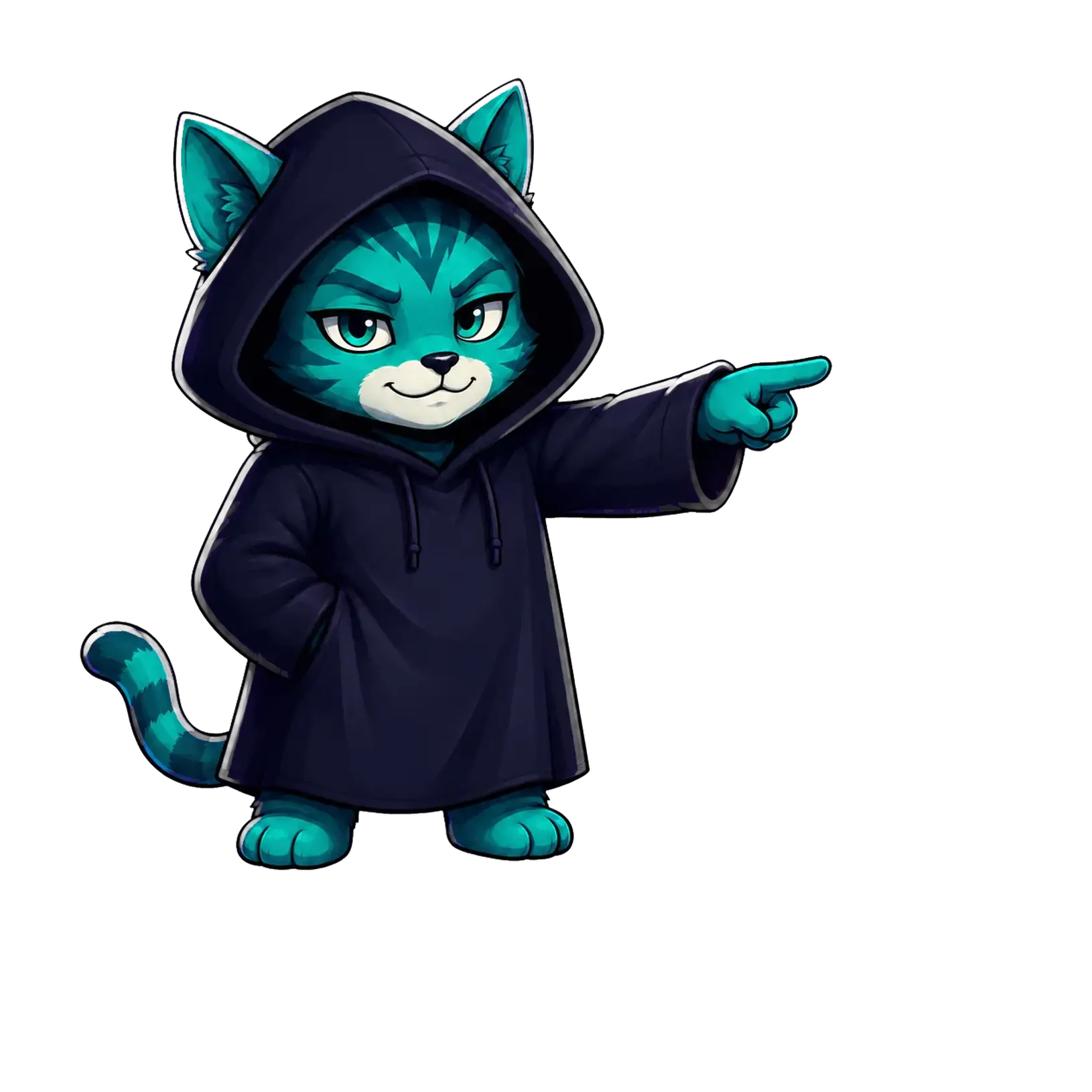 Teal Cat Mascot Pointing Toward Form